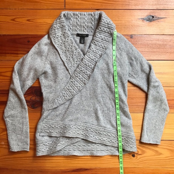 White House Black Market Grey Sparkle Faux Wrap Sweater, EUC, S - Picture 11 of 13
